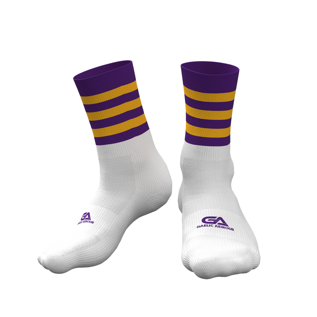 Kids GAA Midi Socks Purple Amber Hoops