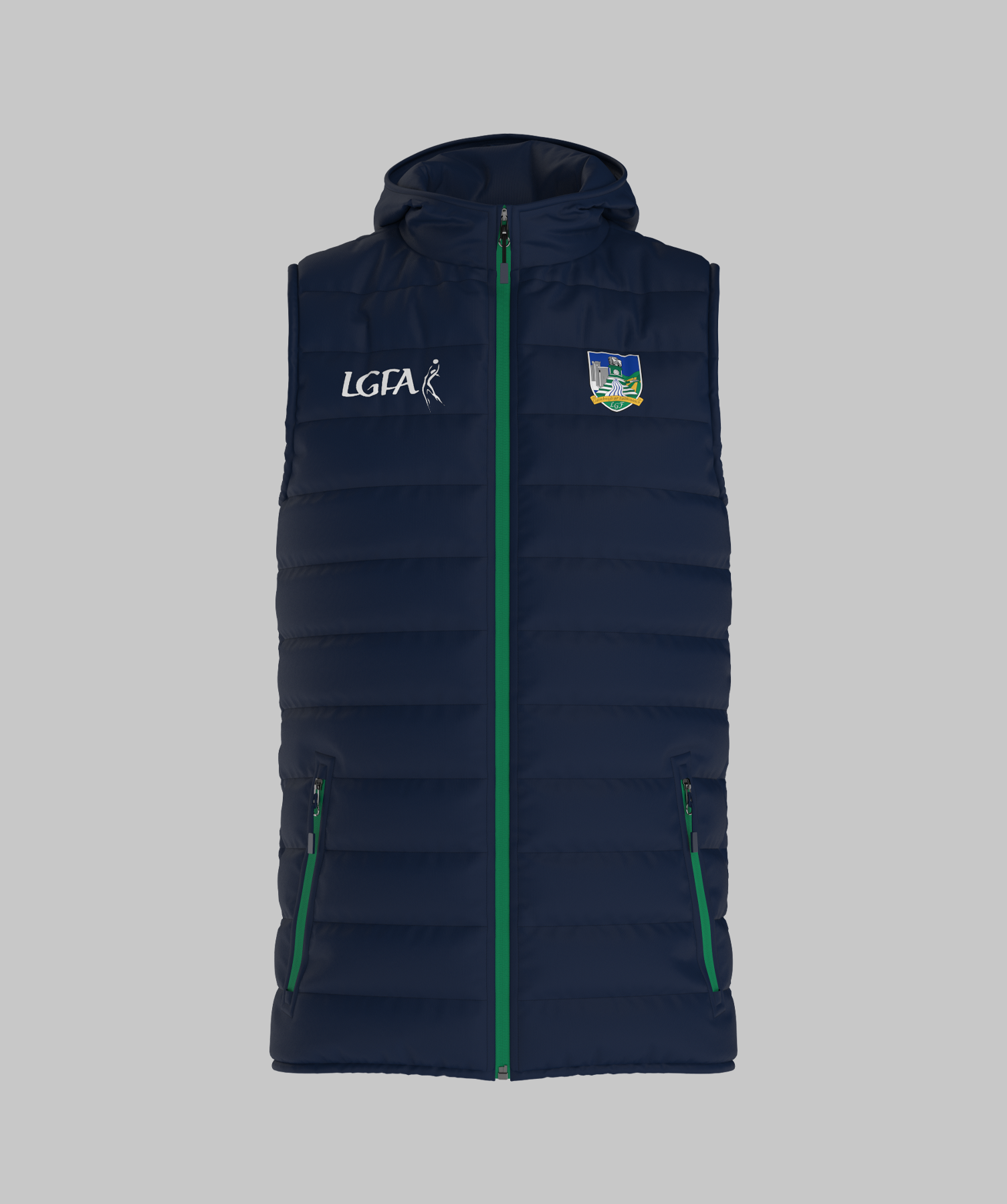 Kids Limerick LGFA Navy Green Hooded Gilet