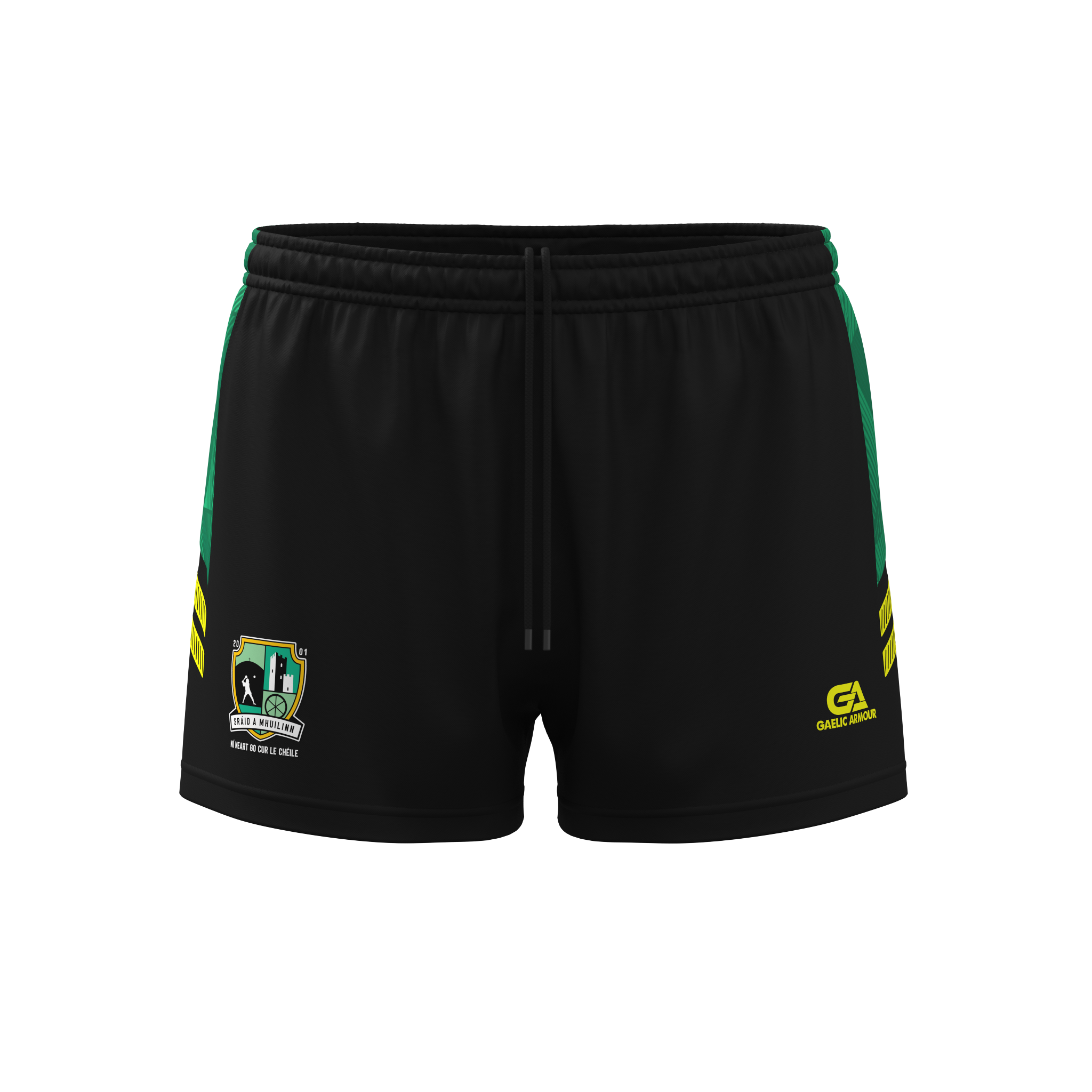 Millstreet Camogie Playing Shorts Black Green Yellow 2401