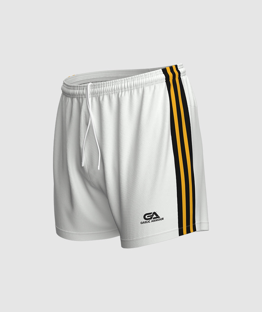 Kids GAA Official Match Shorts White Black Amber