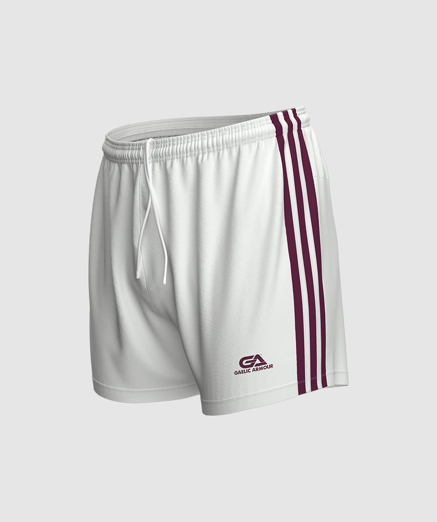 Kids GAA Official Match Shorts White Maroon