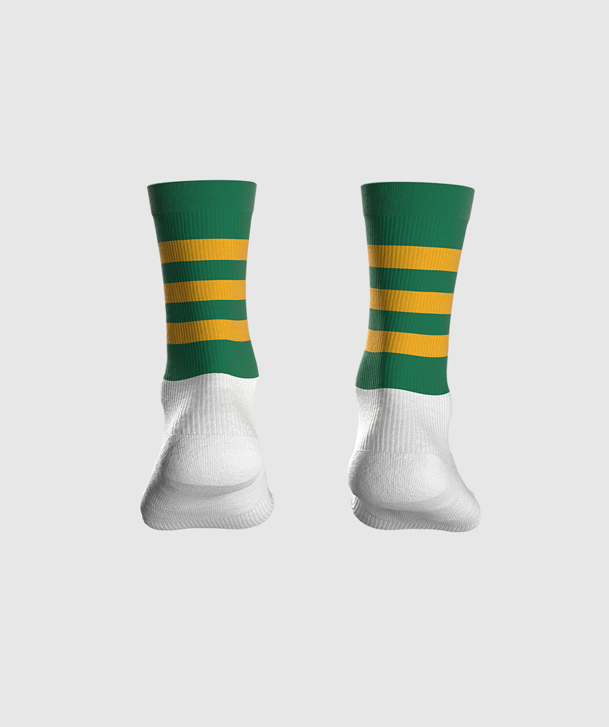 Kids GAA Midi Socks Green Amber Hoops