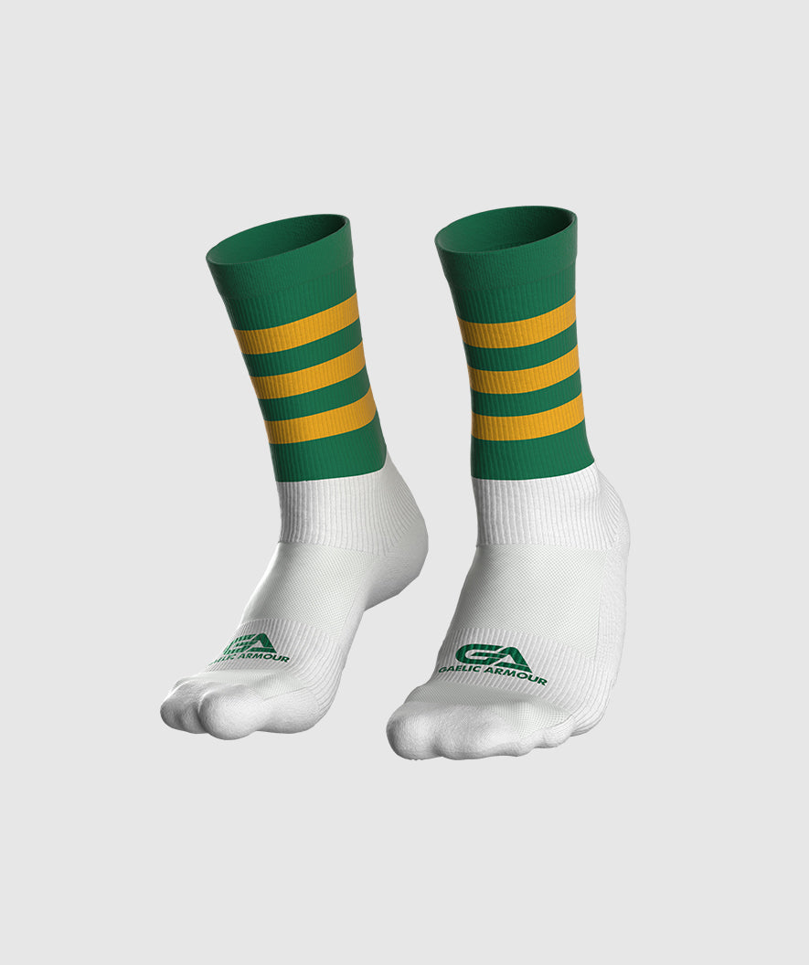 Kids GAA Midi Socks Green Amber Hoops