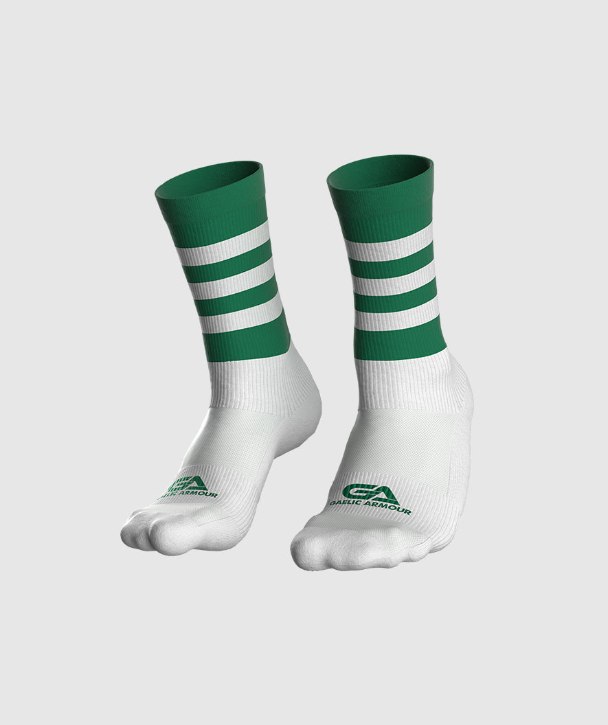 Kids GAA Midi Socks Green White Hoops