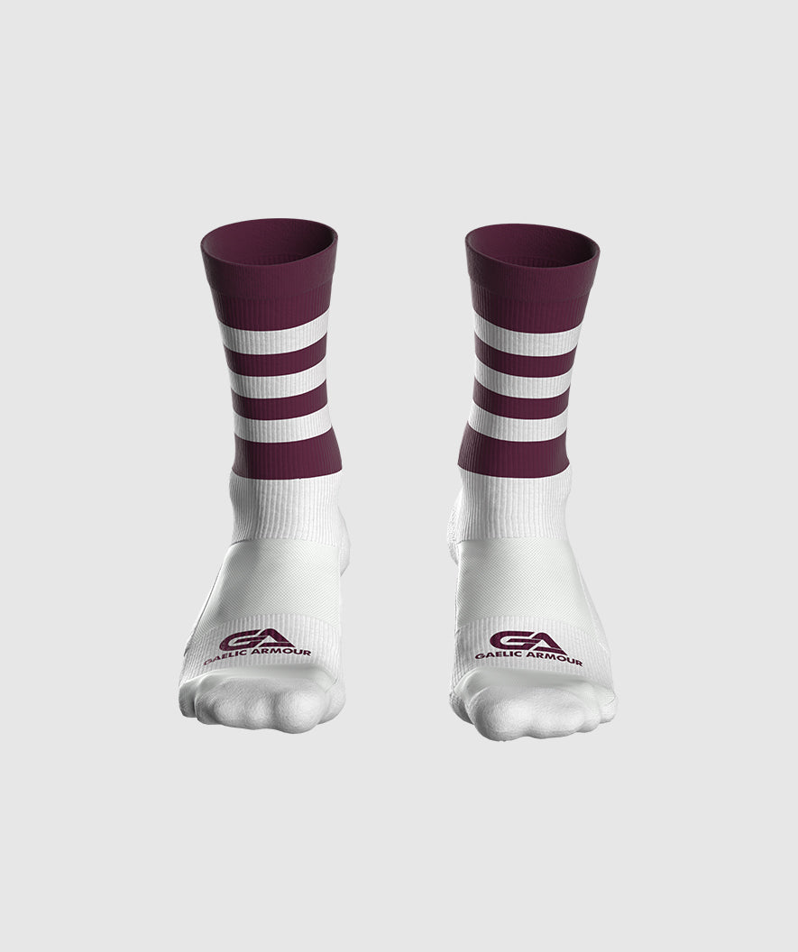 Kids GAA Midi Socks Maroon White Hoops