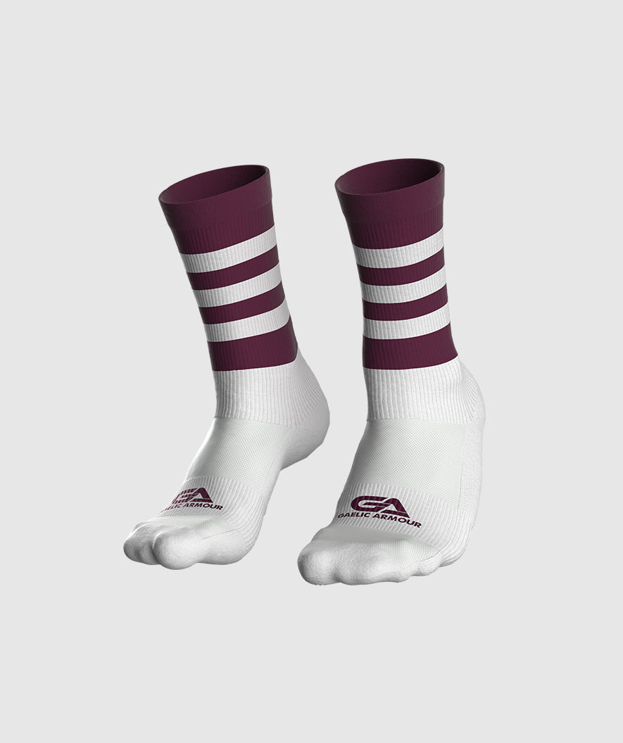 Kids GAA Midi Socks Maroon White Hoops