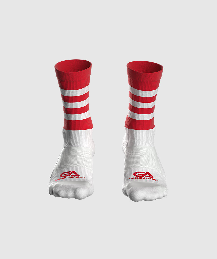 Kids GAA Midi Socks Red White Hoops