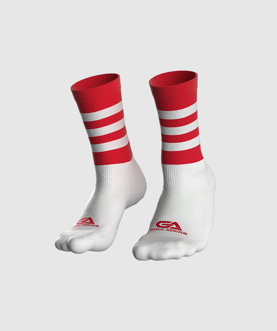 Kids GAA Midi Socks Red White Hoops